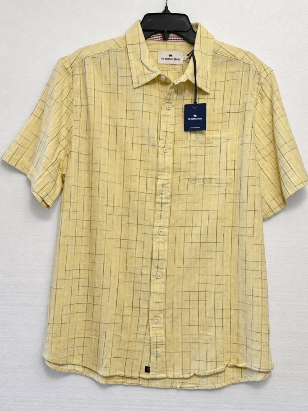 The Normal Brand Sunglow Dobby Shirt Men's Short Sleeve Yellow Large NEW